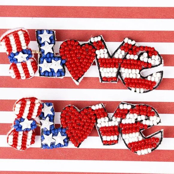 VIOLA Patriotic "Love" Seed Bead Pierced Earrings NWT - Picture 1 of 4